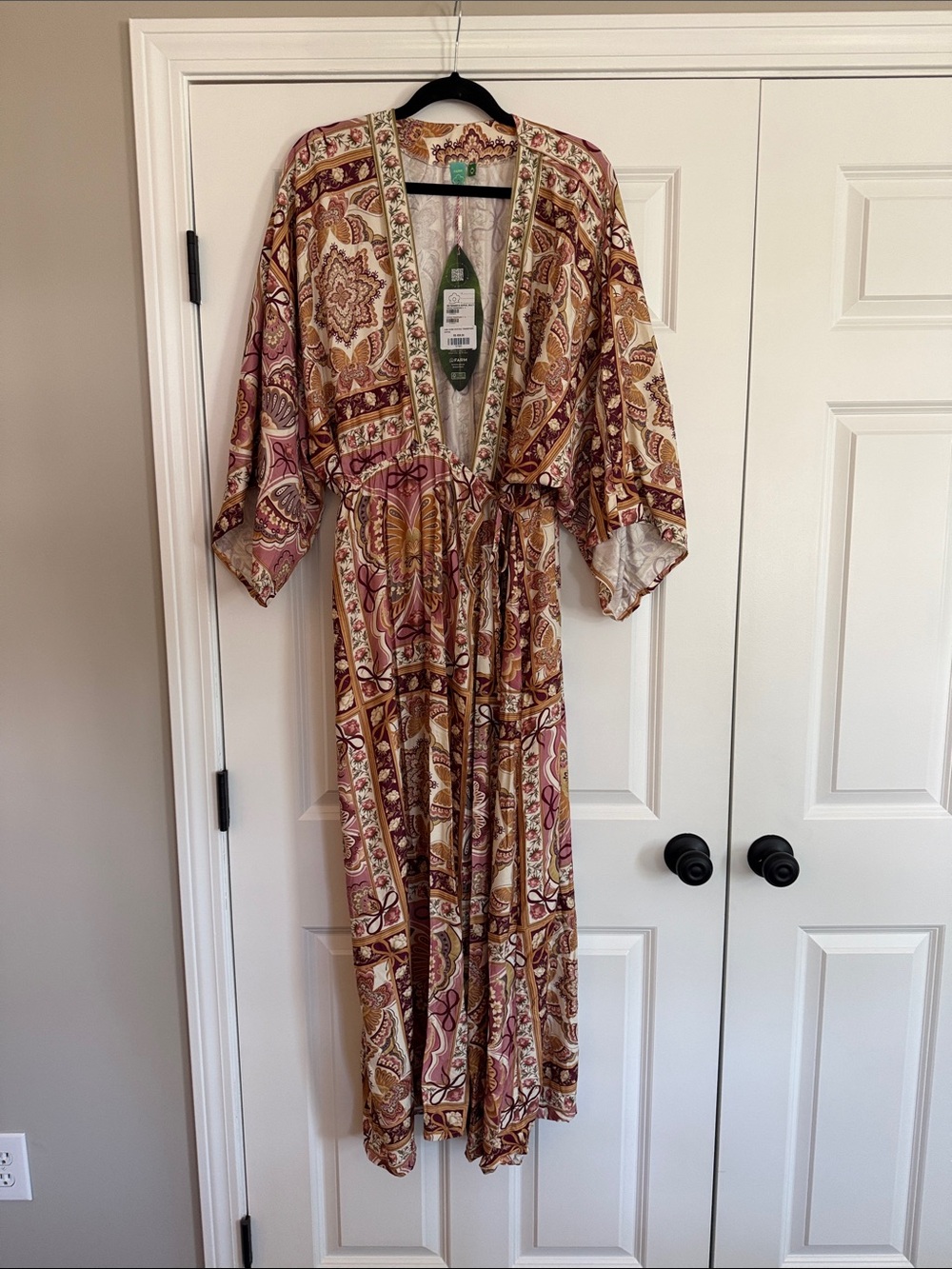 FARM Rio Paisley wrap  Maxi Dress in Pink and Mustard